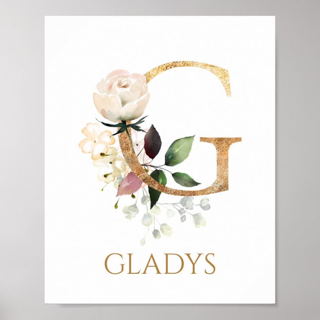 Affiche Lettre G Monogramme crème blanche rose Nursery Pos (Devant)