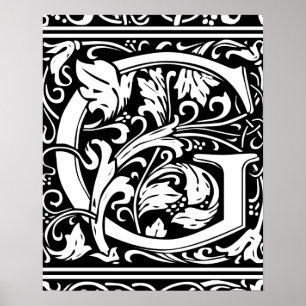 Affiche Lettre G Monogramme Médiéval Initiale Vintage