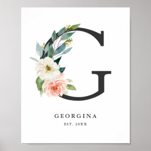 Affiche Lettre G Monogramme Peach Florals Peach Nursery