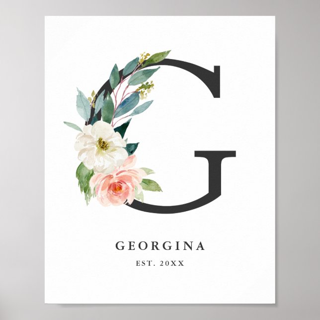 Affiche Lettre G Monogramme Peach Florals Peach Nursery (Devant)