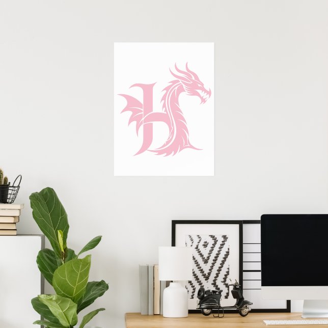 Affiche Lettre H de style dragon, alphabet du dragon, mono (Bureau à domicile)