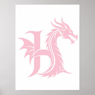 Affiche Lettre H de style dragon, alphabet du dragon, mono