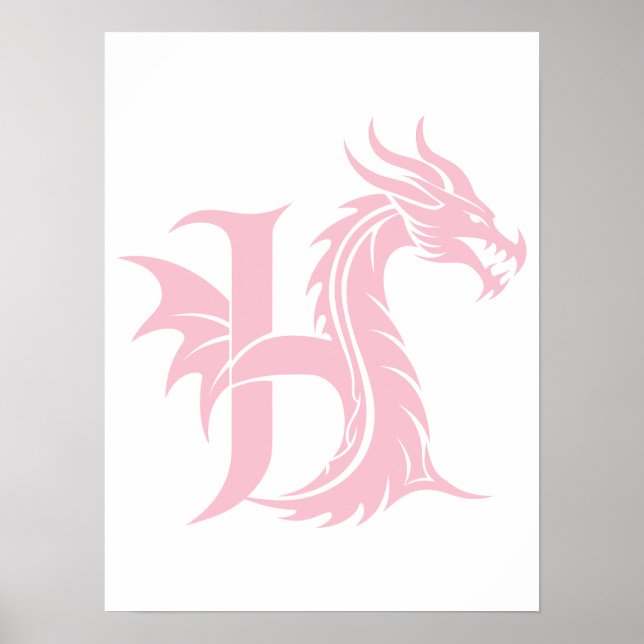 Affiche Lettre H de style dragon, alphabet du dragon, mono (Devant)