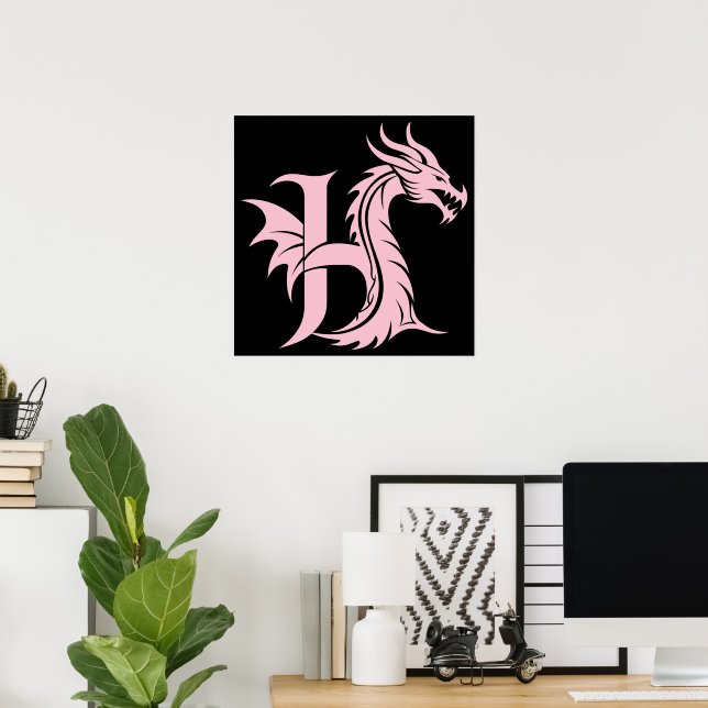 Affiche Lettre H de style dragon, alphabet du dragon, mono (Bureau à domicile)