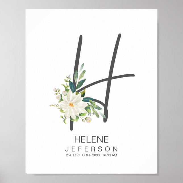 Affiche Lettre H Monogramme Blush Floral Decor (Devant)