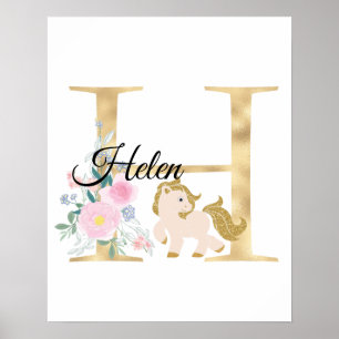 Affiche Lettre H monogramme personnalisé avec poney