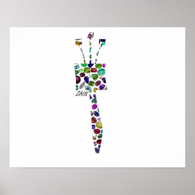 Affiche LETTRE HÉBRAÏQUE ZAIN Fabriquée avec des pierres p (Devant)