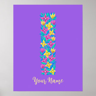 Affiche lettre I customisé mur floral art