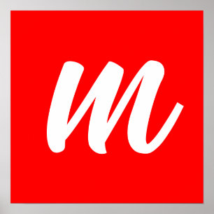 Affiche LETTRE INITIALE CalliGRAPHIQUE BLANCHE ROUGE