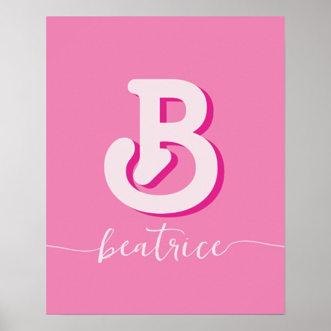 Affiche LETTRE INITIALE CHIC CHAUD Nom rose Monogramme (Devant)