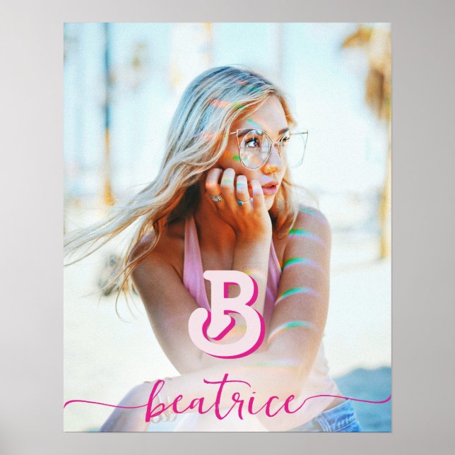 Affiche LETTRE INITIALE CHIC CHAUD Nom rose Monogramme (Devant)