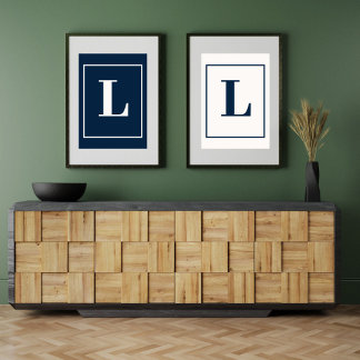 Affiche Lettre initiale | Monogramme gris moderne stylisé