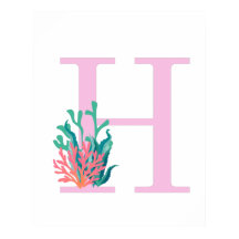 Lettre Initiale Monogramme H Rose Sarcelle Corail