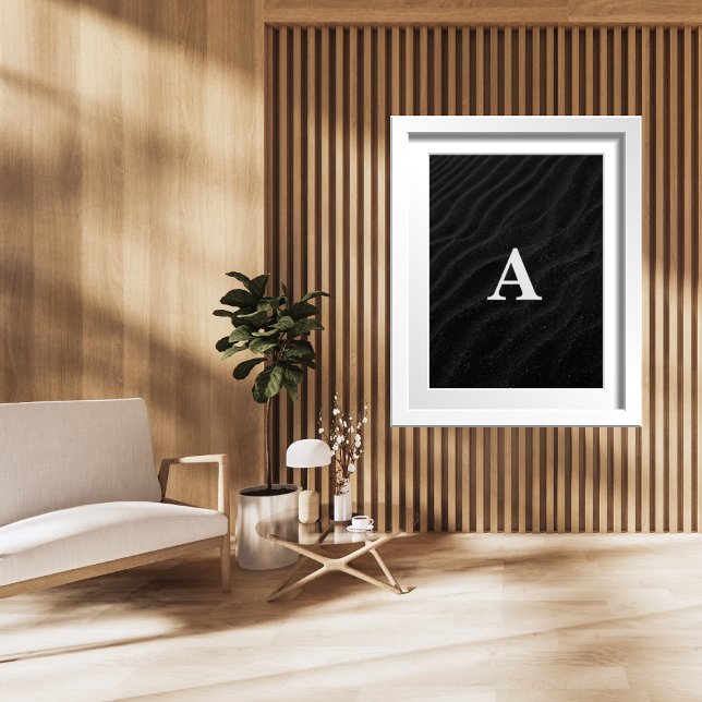 Affiche Lettre initiale Monogramme Moderne Chic Sable Noir (Créateur téléchargé)