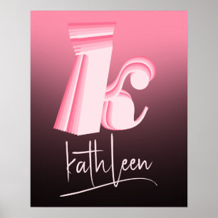 Affiche Lettre initiale Pink Ombre Nom unique Monogramme