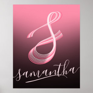 Affiche Lettre initiale Pink Script Nom unique Monogramme