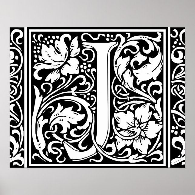 Affiche Lettre J Monogramme Médiéval Initial Vintage (Devant)