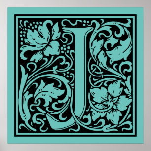 Affiche Lettre J Monogramme Médiéval Vintage Initiale