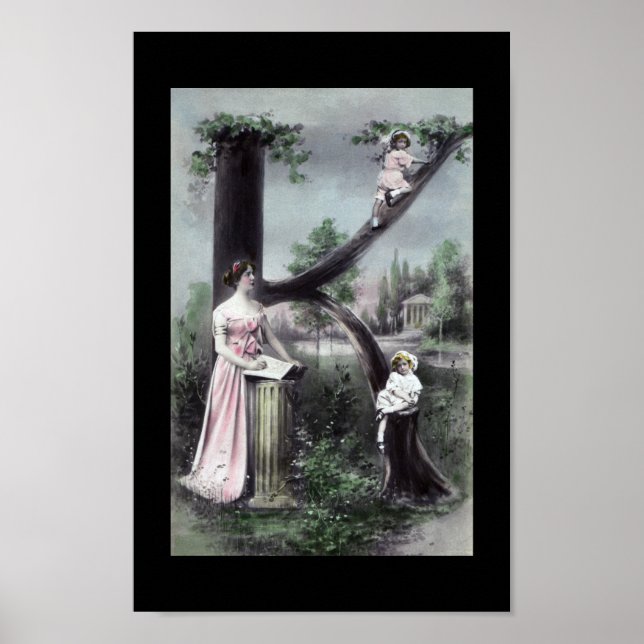Affiche LETTRE K - Carte postale Vintage monogramme (Devant)