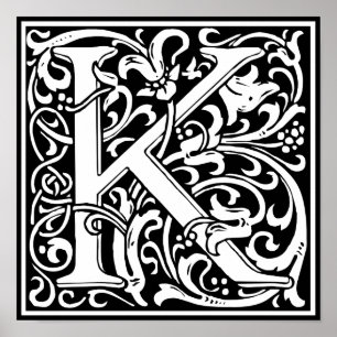 Affiche Lettre K Monogramme Art Nouveau Médiéval