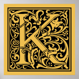 Affiche Lettre K Monogramme Médiéval Art Nouveau