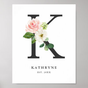 Affiche Lettre K Monogramme Peach Florals Peach Nursery