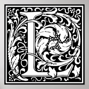 Affiche Lettre L Monogramme Art Nouveau Médiéval