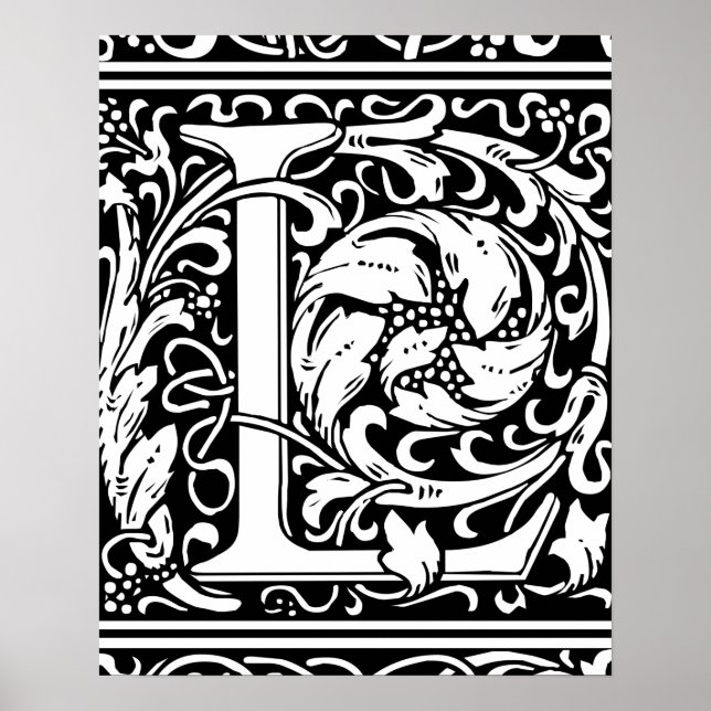 Affiche Lettre L Monogramme Médiéval Vintage Initiale (Devant)