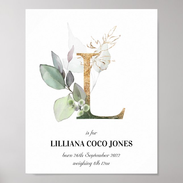 Affiche Lettre L Nouveau bébé Monogramme Naissance Imprime (Devant)