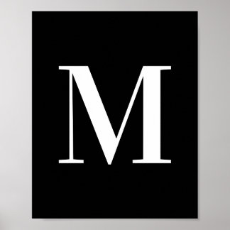 Affiche Lettre majuscule M Monogramme blanc et noir