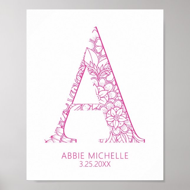 Affiche Lettre Mandala Mandala Chaud Rose Coastal Un Enfan (Devant)