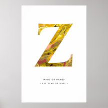 LETTRE MARBRE JAUNE Z INITIALE ART PERSONNALISÉ
