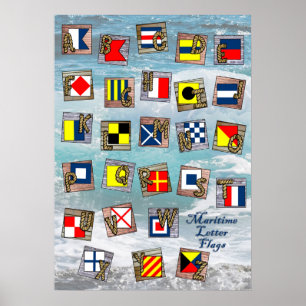 Affiche LETTRE MARITIME NAUTIQUE Drapeaux