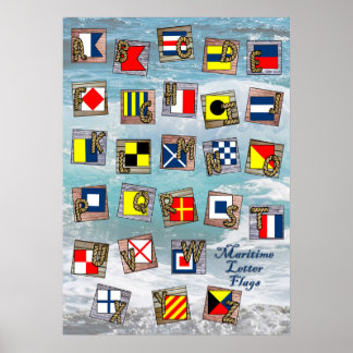 Affiche LETTRE MARITIME NAUTIQUE Drapeaux