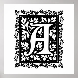 Affiche Lettre médiévale élégante A de manuscrit lumineux