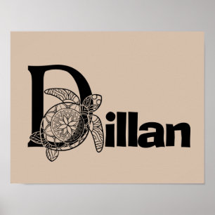 Affiche Lettre monogramme couleur personnalisée D Tortue P