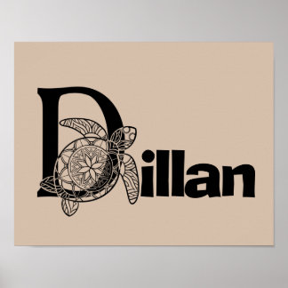 Affiche Lettre monogramme couleur personnalisée D Tortue P