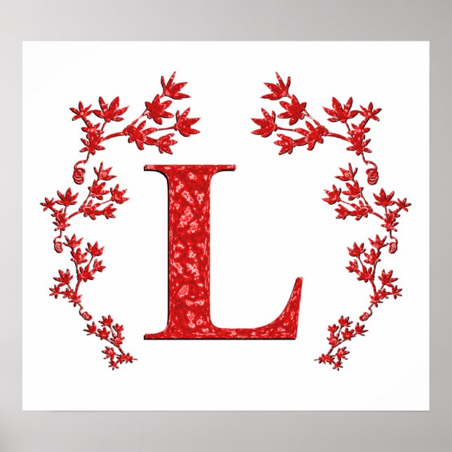 Affiche Lettre monogramme L Feuilles rouges (Devant)