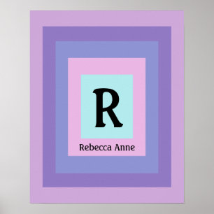 Affiche Lettre Monogramme mignonne et colorée Nom Fille Am