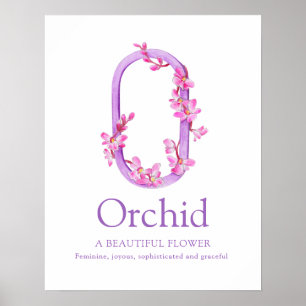 Affiche Lettre monogramme O nom de l'orchidée aquarelle ch