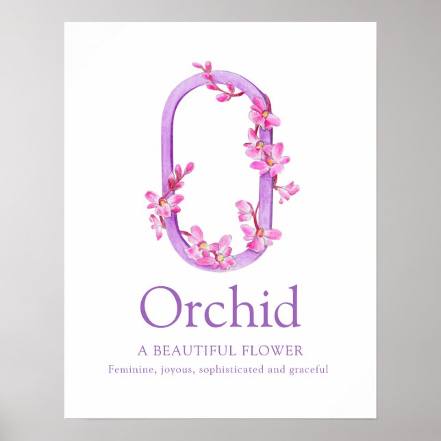 Affiche Lettre monogramme O nom de l'orchidée aquarelle ch (Devant)
