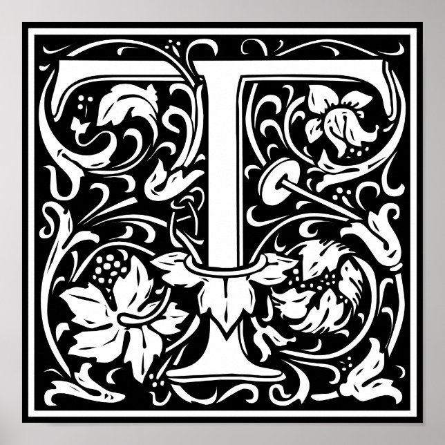 Affiche LETTRE MONOGRAPHIQUE Florale Alphabet T (Devant)