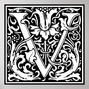 Affiche LETTRE MONOGRAPHIQUE Florale Alphabet V