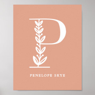 Affiche LETTRE MONOGRAPHIQUE Florale Couleur personnalisée