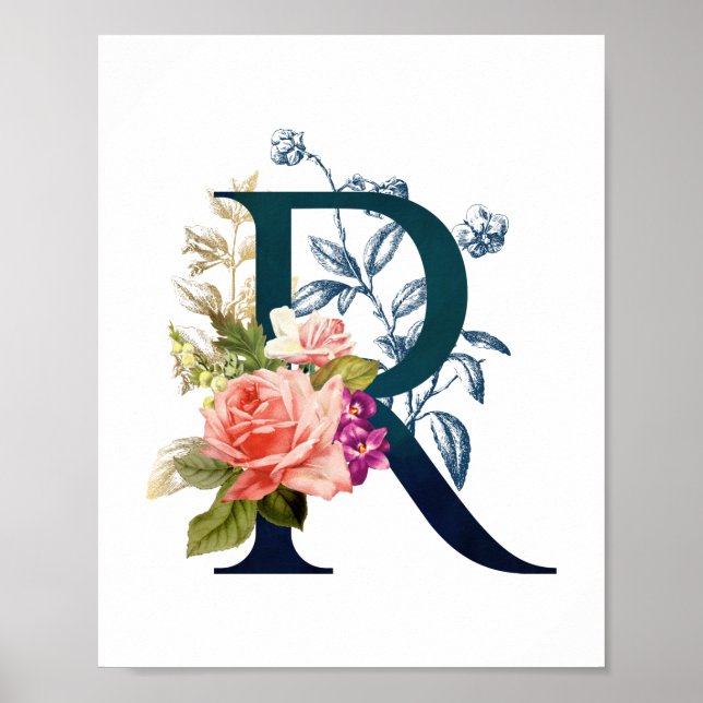 Affiche LETTRE MONOGRAPHIQUE Florale R (Devant)