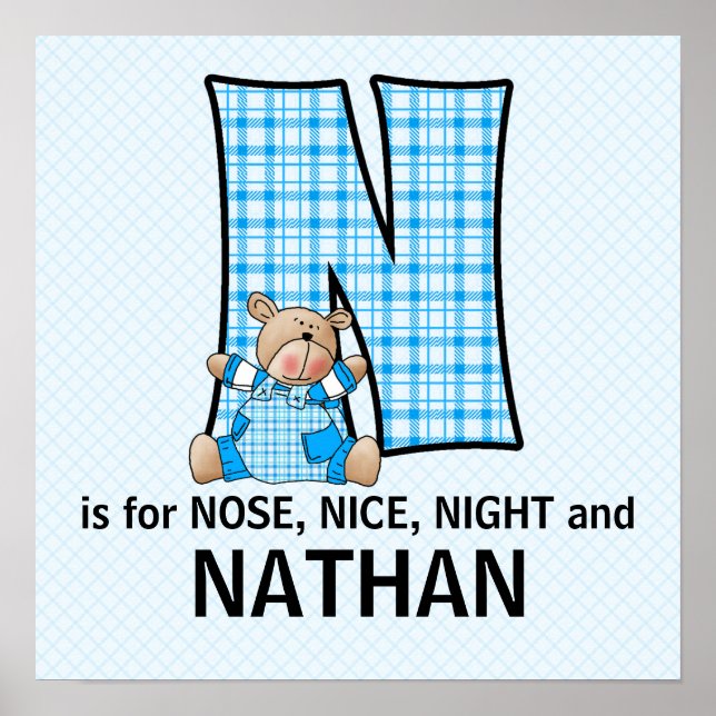 Affiche LETTRE MONOGRAPHIQUE OREILLE Bleue N CHAMBRE BÉBÉ (Devant)