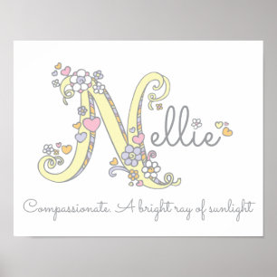Affiche Lettre N Nellie nom initial de l'art doodé signifi