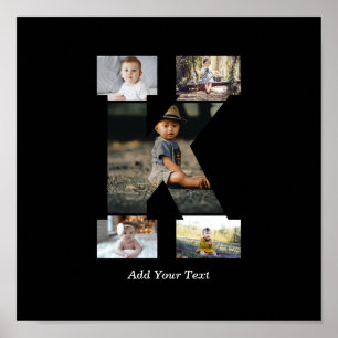 Affiche Lettre noire et blanche K - Collage photo