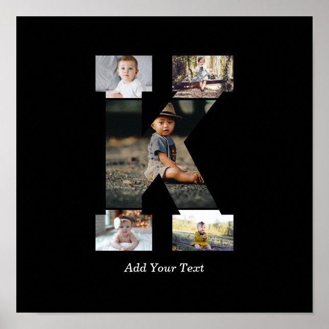 Affiche Lettre noire et blanche K - Collage photo (Devant)