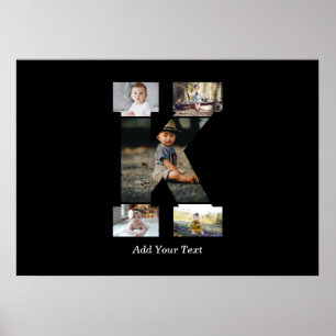 Affiche Lettre noire et blanche K - Collage photo